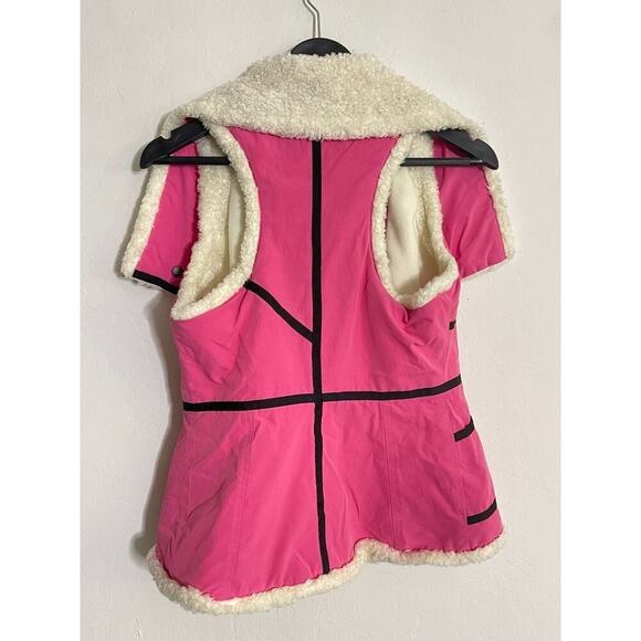 Diesel XS Vintage Sherpa Vest Pink Moto Full Zip Up Y2K Jacket Festival - Picture 7 of 9